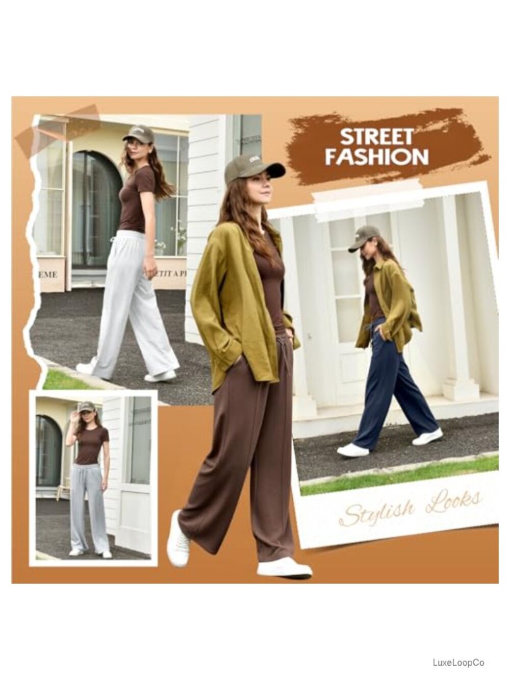 Wide Leg French Terry Sweatpants Drawstring High Rise Pockets - Picture 3 of 6